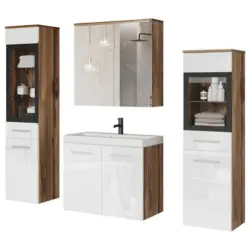 Badmöbel-Set 5-Tlg. inkl. Beleuchtung 59,9 cm Weiß