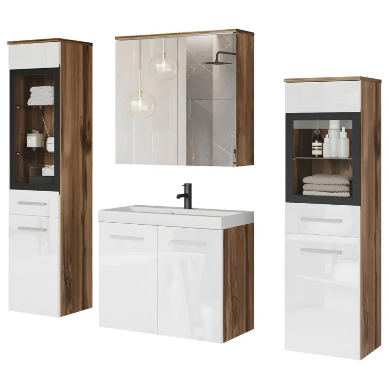 Badmöbel-Set 5-Tlg. inkl. Beleuchtung 59,9 cm Weiß