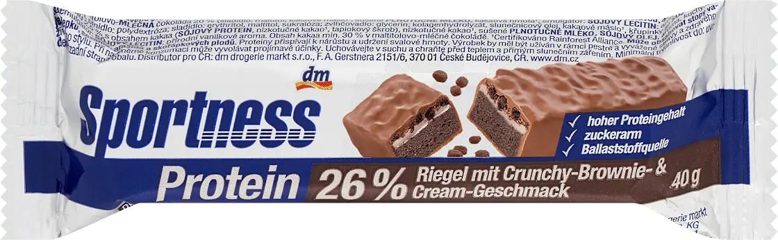 Sportness Proteinriegel 26%, Crunchy Brownie & Cream Geschmack