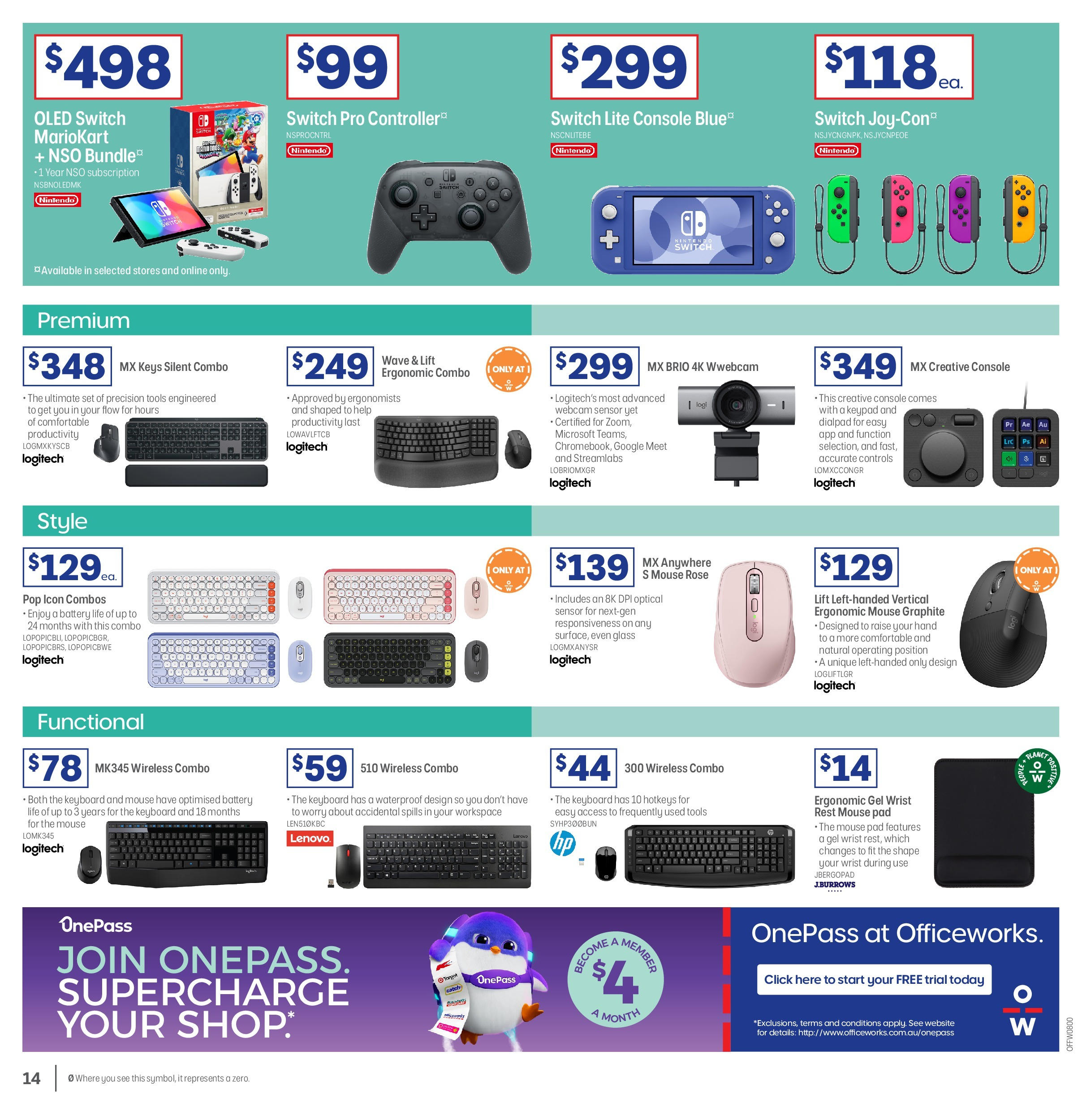 Officeworks Catalogue  - 12/02/2025 > weekly / monthly specials | Page: 14 | Products: Ergonomic, Mouse, Keyboard, Webcam