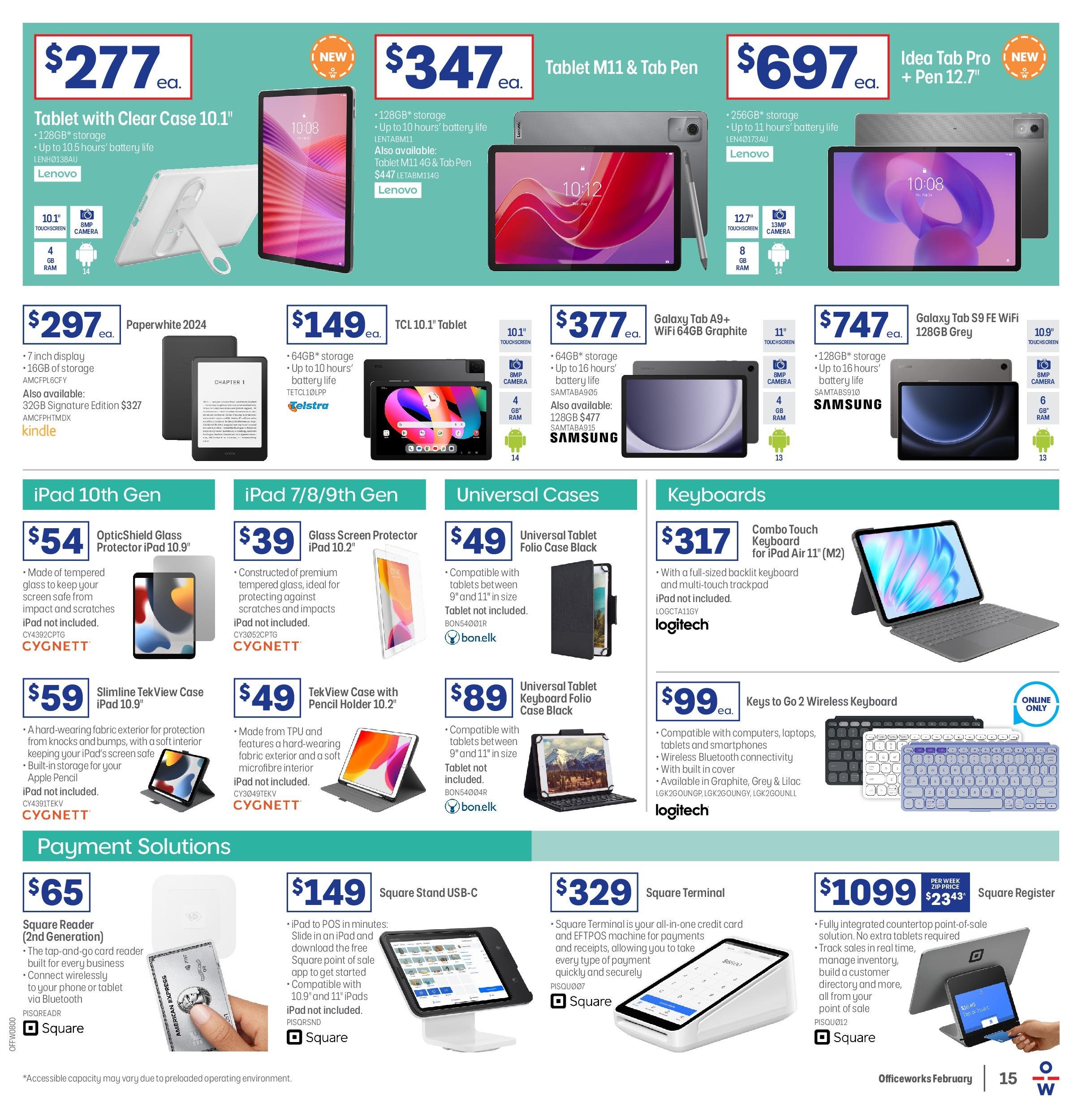 Officeworks Catalogue  - 12/02/2025 > weekly / monthly specials | Page: 15 | Products: Battery, Tablet, Keyboard, Safe