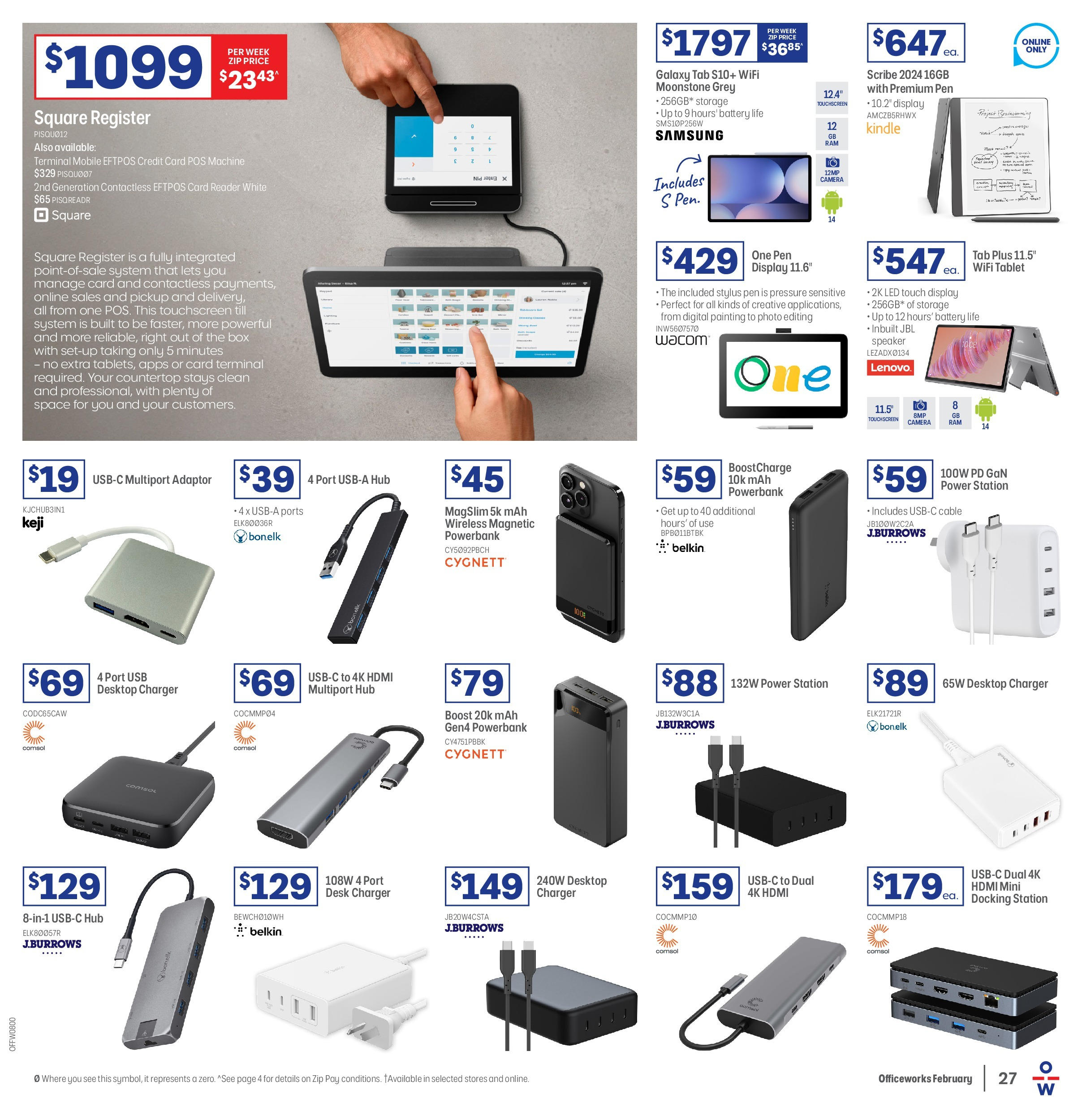 Officeworks Catalogue  - 12/02/2025 > weekly / monthly specials | Page: 27 | Products: Desk, Charger, Adaptor, Cable