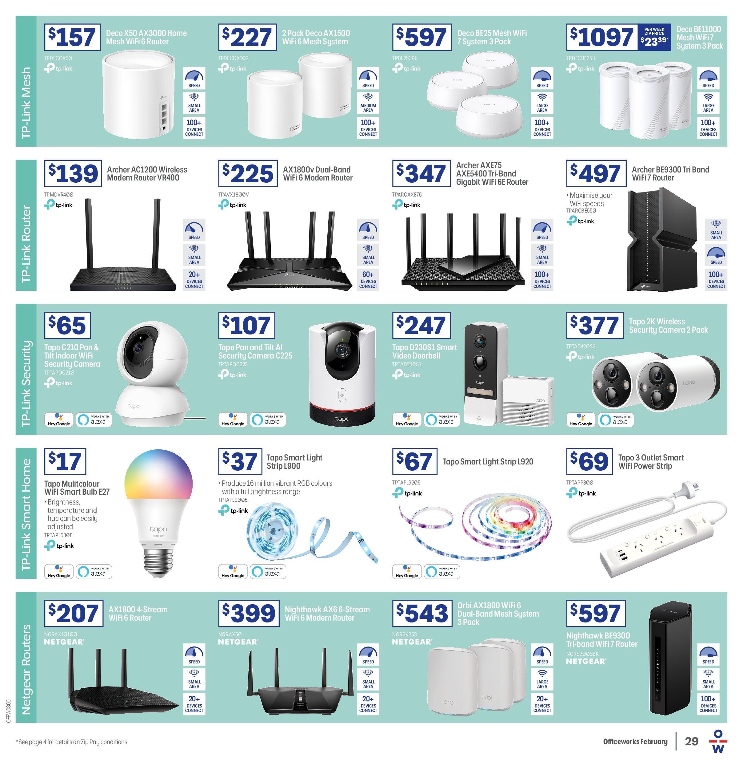 Officeworks Catalogue  - 12/02/2025 > weekly / monthly specials | Page: 29 | Products: Bulb, Doorbell, Camera, Modem