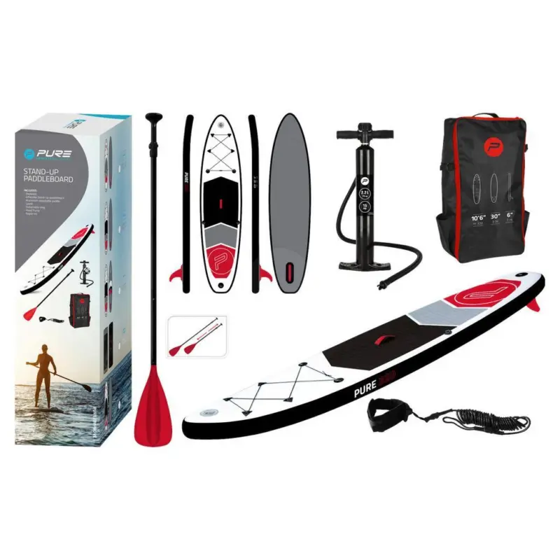 Stand Up Paddle Aufblasbar Pure Grau/Rot/Schwarz/Weiß