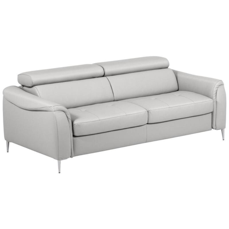 Schlafsofa Pafos Platinfarbe Lederlook, Rindsleder B: 203cm