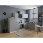 Möbelix Einbauküche Eckküche Möbelix Malia 280x172 cm Grau, mit Geräte