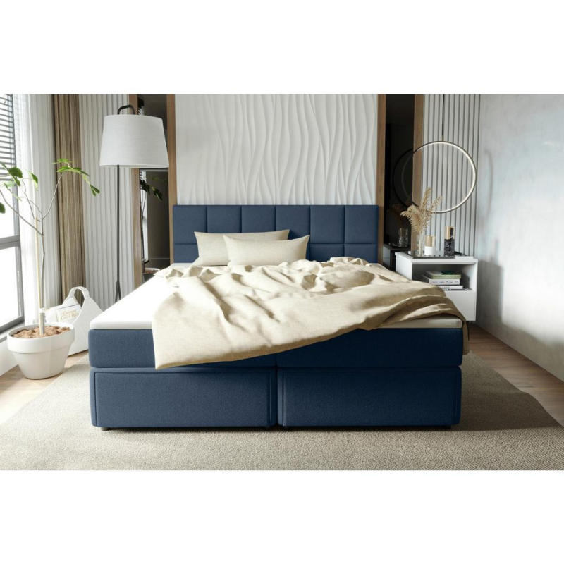 Boxspringbett Mit Topper Garda 160x200 Cm Blau