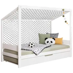 Bodenbett mit Bettkasten 90x200 cm Weiß