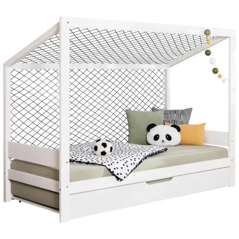 Bodenbett mit Bettkasten 90x200 cm Weiß