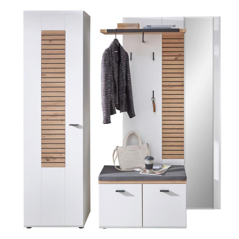 Garderobe Fresno Eiche Artisan/Weiß B: 187 cm