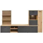 Möbelix Wohnwand Heathrow, Anthrazit, Eiche Artisan Dekor,b: 250 Cm