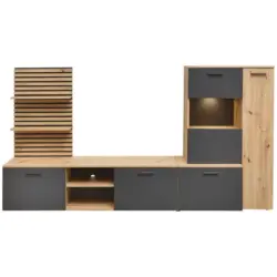 Wohnwand Heathrow, Anthrazit, Eiche Artisan Dekor,b: 250 Cm