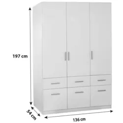 Drehtürenschrank Mit Schubladen B: 136 Cm Celle, Weiß