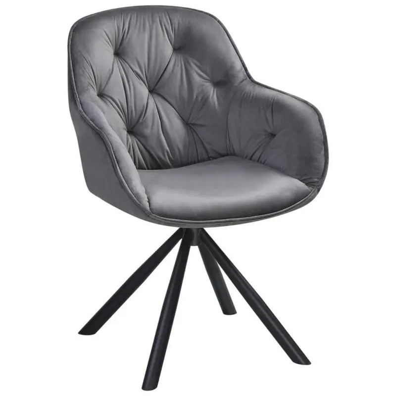 Armlehnstuhl Silvi Samt Grau 360° Drehbar