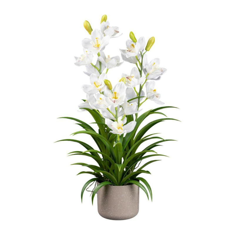 Kunstpflanze Orchideen Weiß, Topf: Grau, H: 70 cm