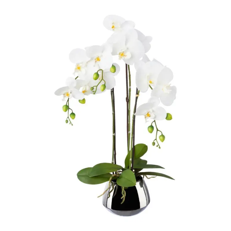 Kunstpflanze Orchideen, Weiß Topf: Silberfarben, H: 55 cm