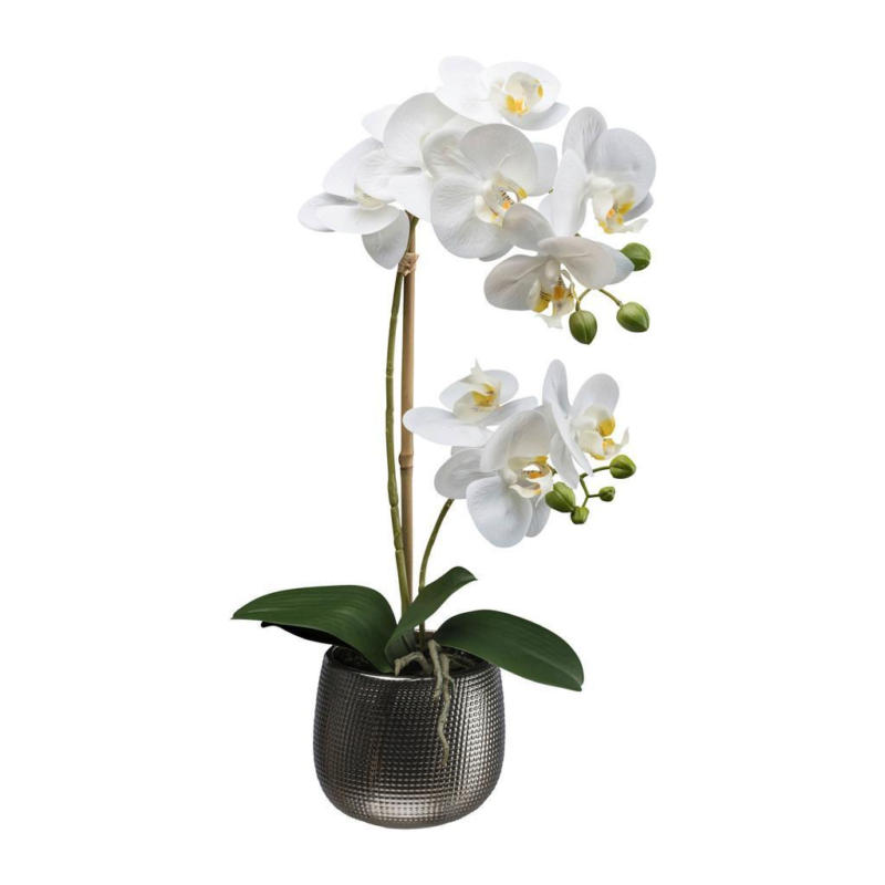 Kunstpflanze Orchideen Weiß, Topf: Grau, H: 48 cm