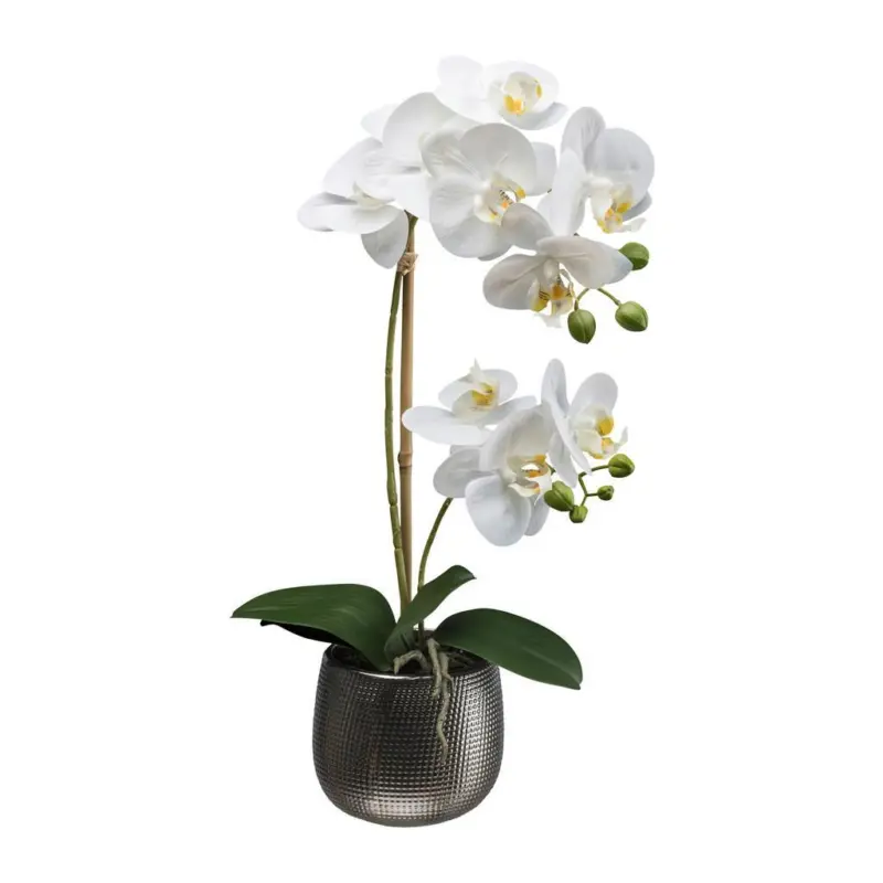 Kunstpflanze Orchideen Wei&szlig;, Topf: Grau, H: 48 cm