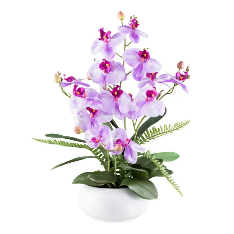 Kunstpflanze Orchideen Gr&uuml;n/Wei&szlig;/Violett, 55 cm