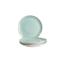 Speiseteller Frozen Keramik 4--Teilig. Gr&uuml;n Rund