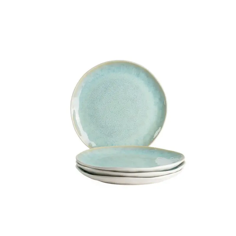 Speiseteller Frozen Keramik 4--Teilig. Gr&uuml;n Rund