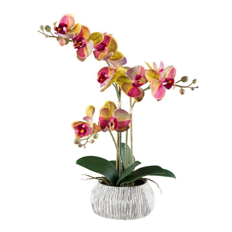 Kunstpflanze Orchideen Gelb/Grau/Grün/Pink, 48 cm