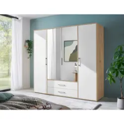 Kleiderschrank Mit Spiegel 4trg Lembo Artisan Eiche/Weiß 206cm