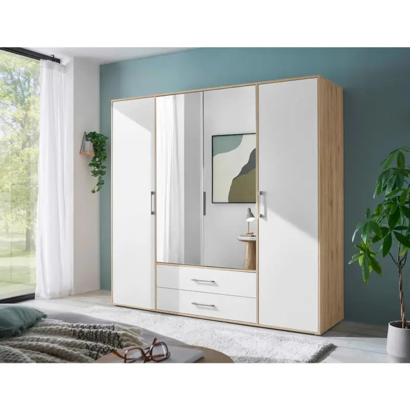 Kleiderschrank Mit Spiegel 4trg Lembo Artisan Eiche/Weiß 206cm