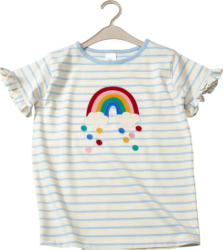 ALANA T-Shirt mit Regenbogen-Applikation und Rüschen, blau & weiß, Gr. 110