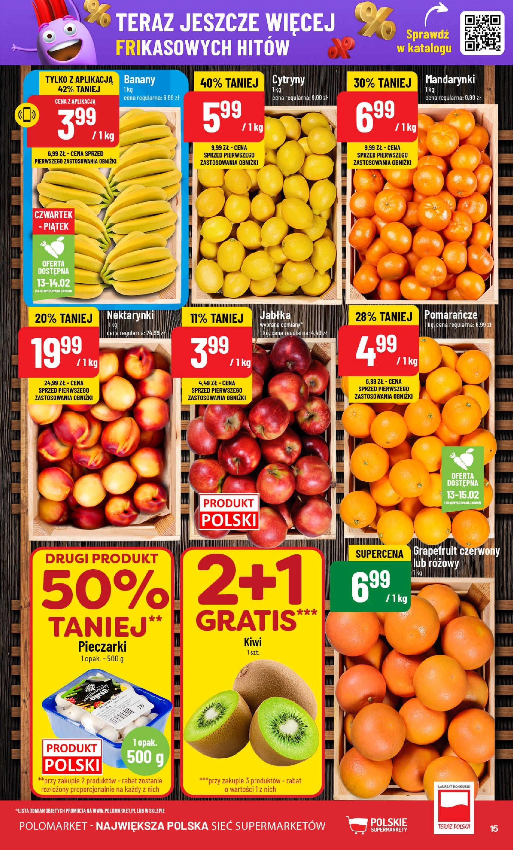 POLOmarket gazetka od jutra (12.02.2025) - Nowa PDF | Strona: 15 | Produkty: Pieczarki, Pomarańcze, Banany, Mandarynki