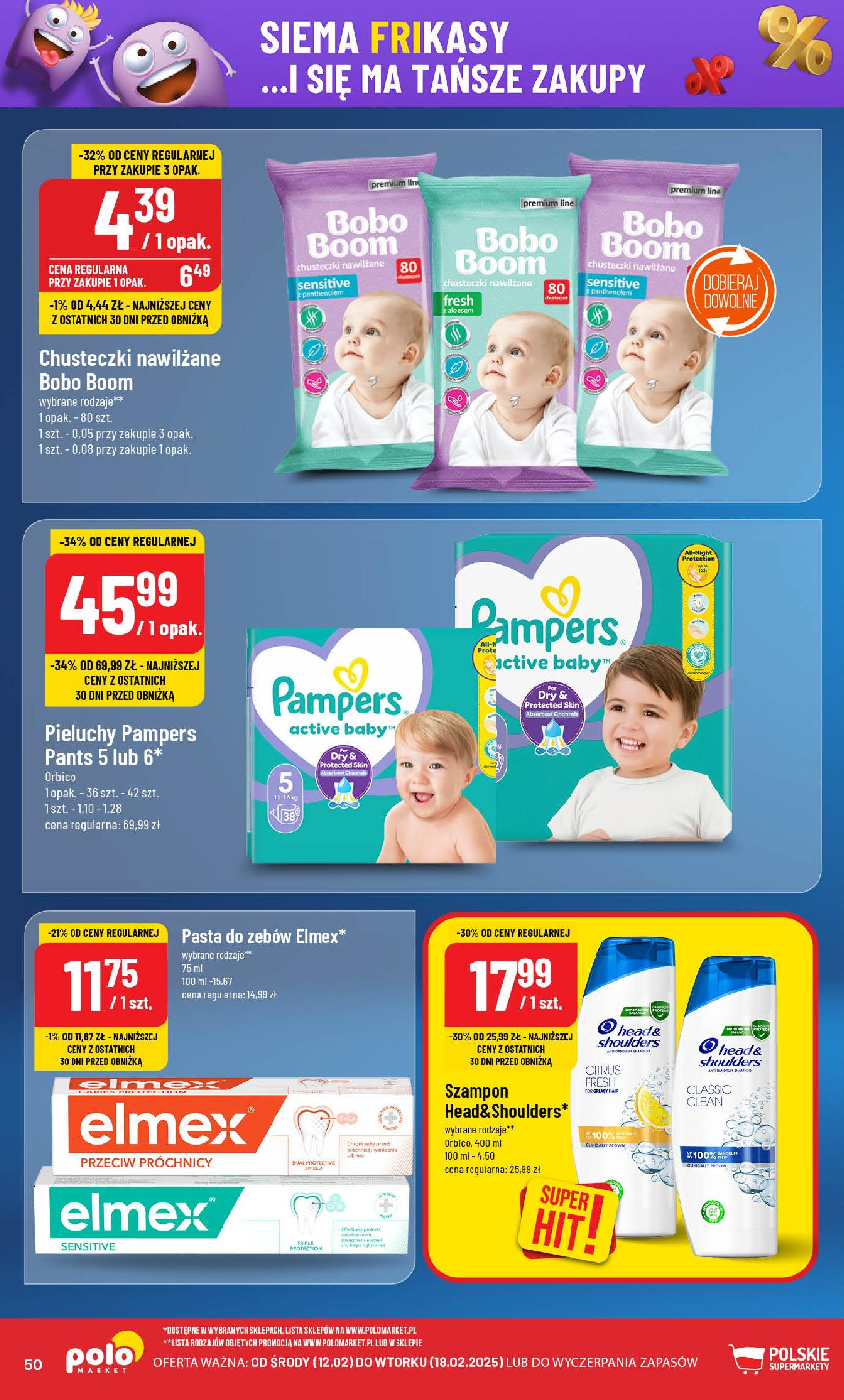 POLOmarket gazetka od jutra (12.02.2025) - Nowa PDF | Strona: 50 | Produkty: Pieluchy Pampers Active Baby, Pampers, Szampon, Pasta do zębów