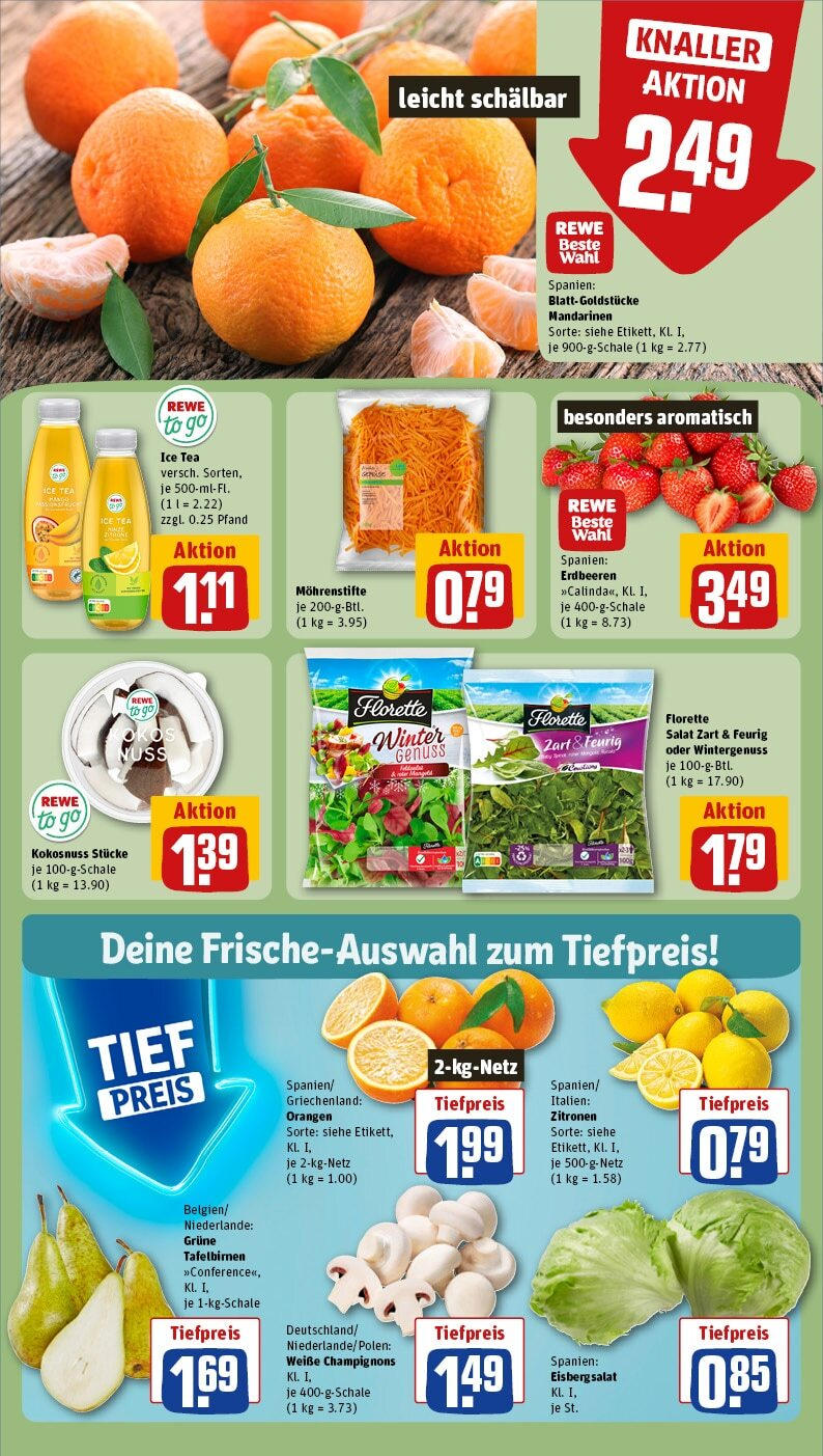 Rewe Prospekt 	 (ab 17.02.2025) zum Blättern » Angebote | Seite: 8 | Produkte: Mandarinen, Champignons, Erdbeeren, Zitronen