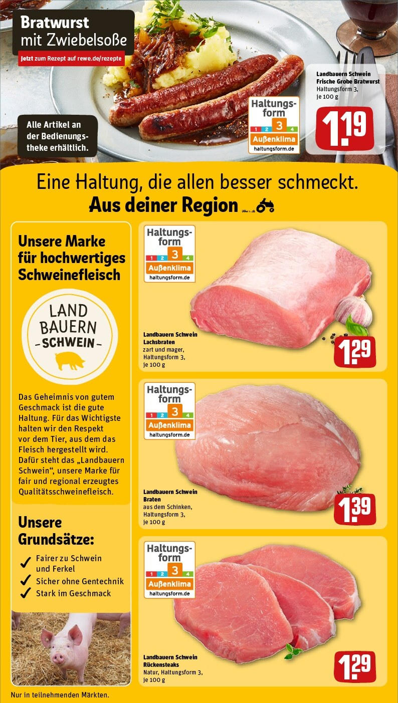 Rewe - Rewe: Wochenangebote (ab 16.02.2025) zum Blättern » Angebote | Seite: 12 | Produkte: Theke, Bratwurst, Schweinefleisch, Fleisch