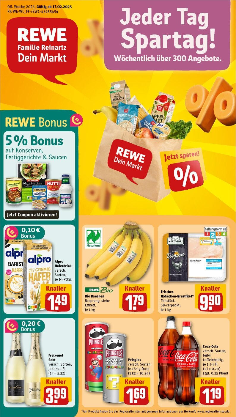 Rewe - Aachen, Lütticher Straße 1 (ab 17.02.2025) zum Blättern » Angebote | Seite: 1 | Produkte: Freixenet, Burger, Bananen, Reis