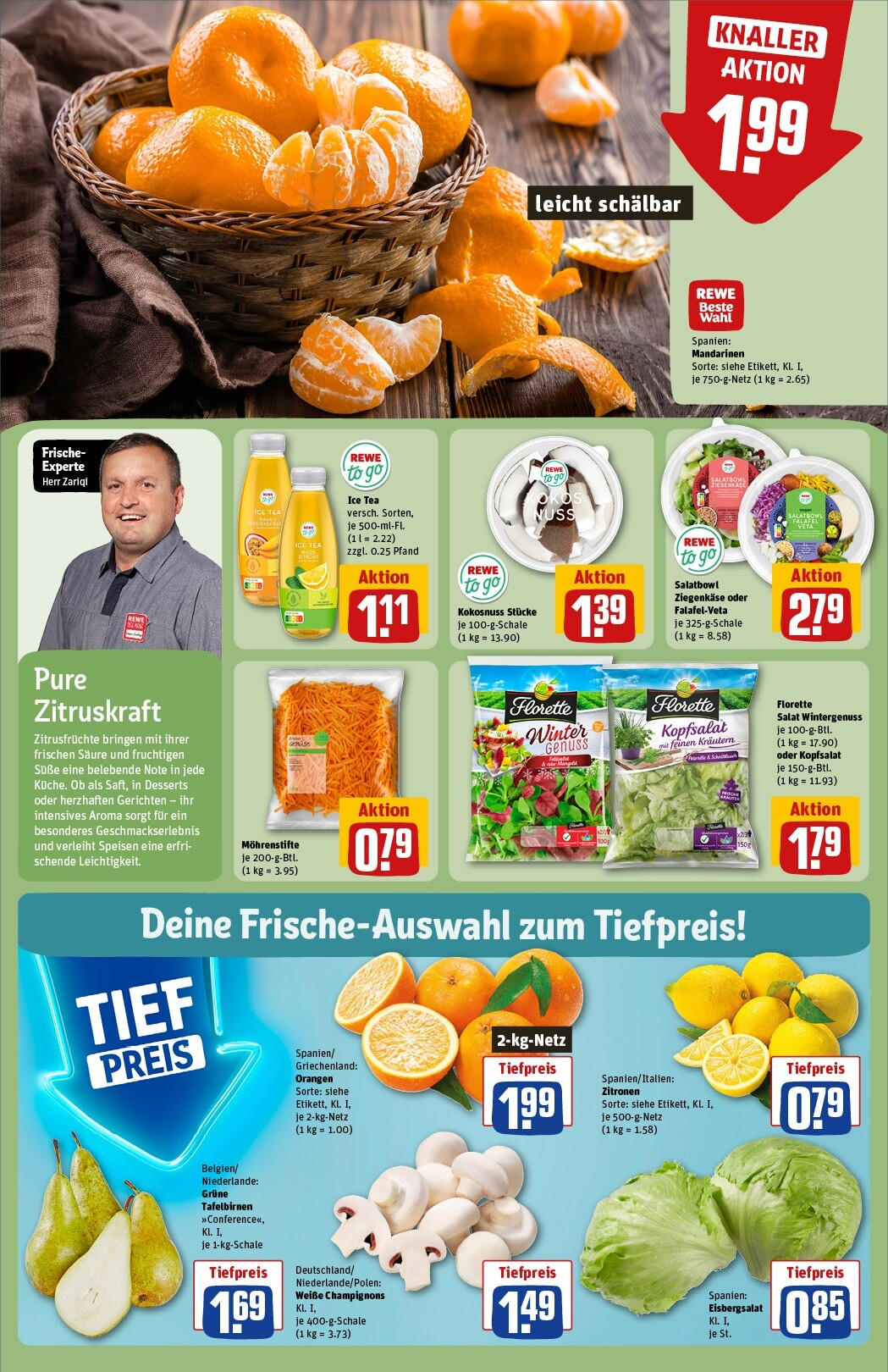 Rewe - Rewe: Wochenangebote (ab 16.02.2025) zum Blättern » Angebote | Seite: 8 | Produkte: Mandarinen, Orangen, Eisbergsalat, Champignons