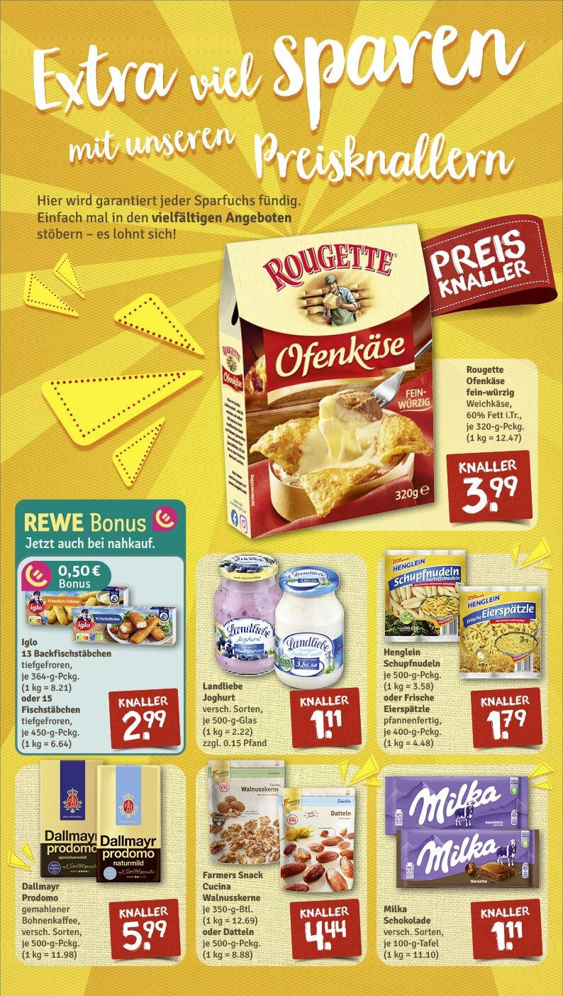 Rewe - Bakede, Heerstraße 1 (ab 17.02.2025) zum Blättern » Angebote | Seite: 2 | Produkte: Schokolade, Iglo, Rougette ofenkase, Dallmayr