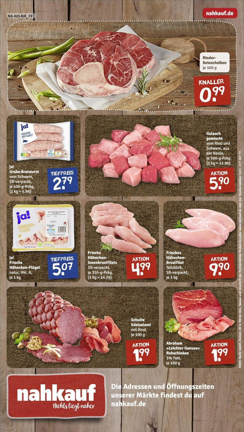 Rewe - Bakede, Heerstraße 1 (ab 17.02.2025) zum Blättern » Angebote | Seite: 8 | Produkte: Hahnchen, Bratwurst, Gulasch, Fleisch