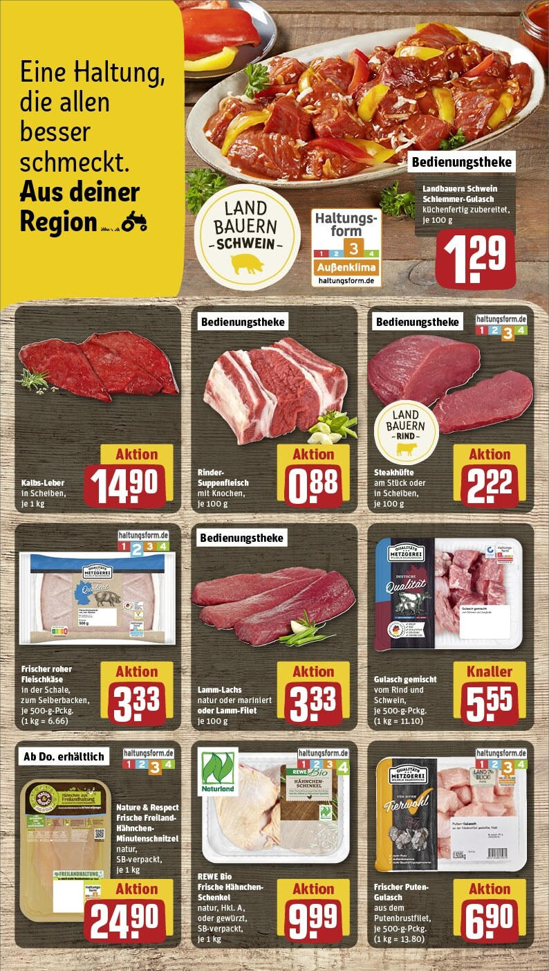 Rewe - Rewe: Wochenangebote (ab 16.02.2025) zum Blättern » Angebote | Seite: 10 | Produkte: Hahnchen, Kalbsleber, Gulasch, Suppenfleisch