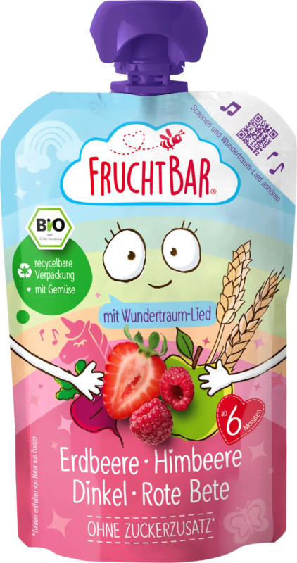 FruchtBar Quetschie Erdbeer, Himbeere, Dinkel & Rote Beete ab dem 6. Monat