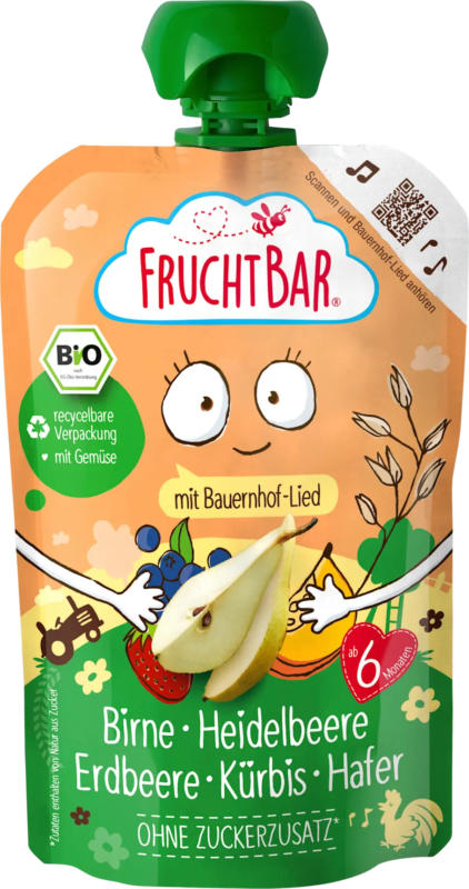 FruchtBar Quetschie Birne, Heidelbeere, Erdbeere, Kürbis & Hafer ab dem 6. Monat