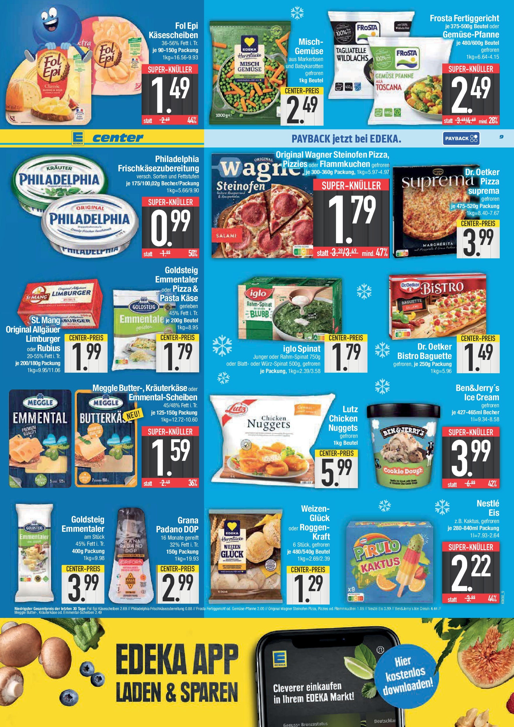 Edeka - E center: Wochenangebote (ab 16.02.2025) » Angebote Online | Seite: 9 | Produkte: Philadelphia, Iglo, Gemüse, Eis