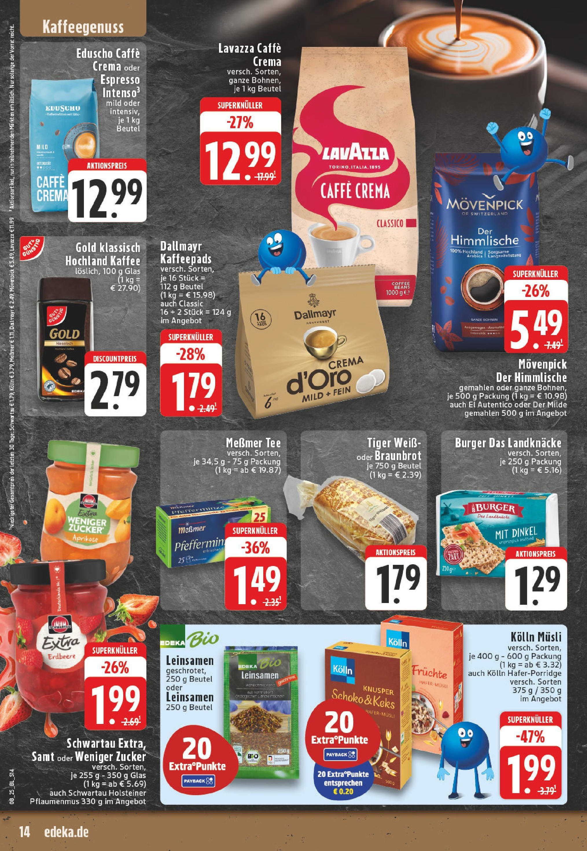 Edeka - EDEKA: Wochenangebote (ab 16.02.2025) » Angebote Online | Seite: 14 | Produkte: Kaffeepads, Messmer, Burger, Tee