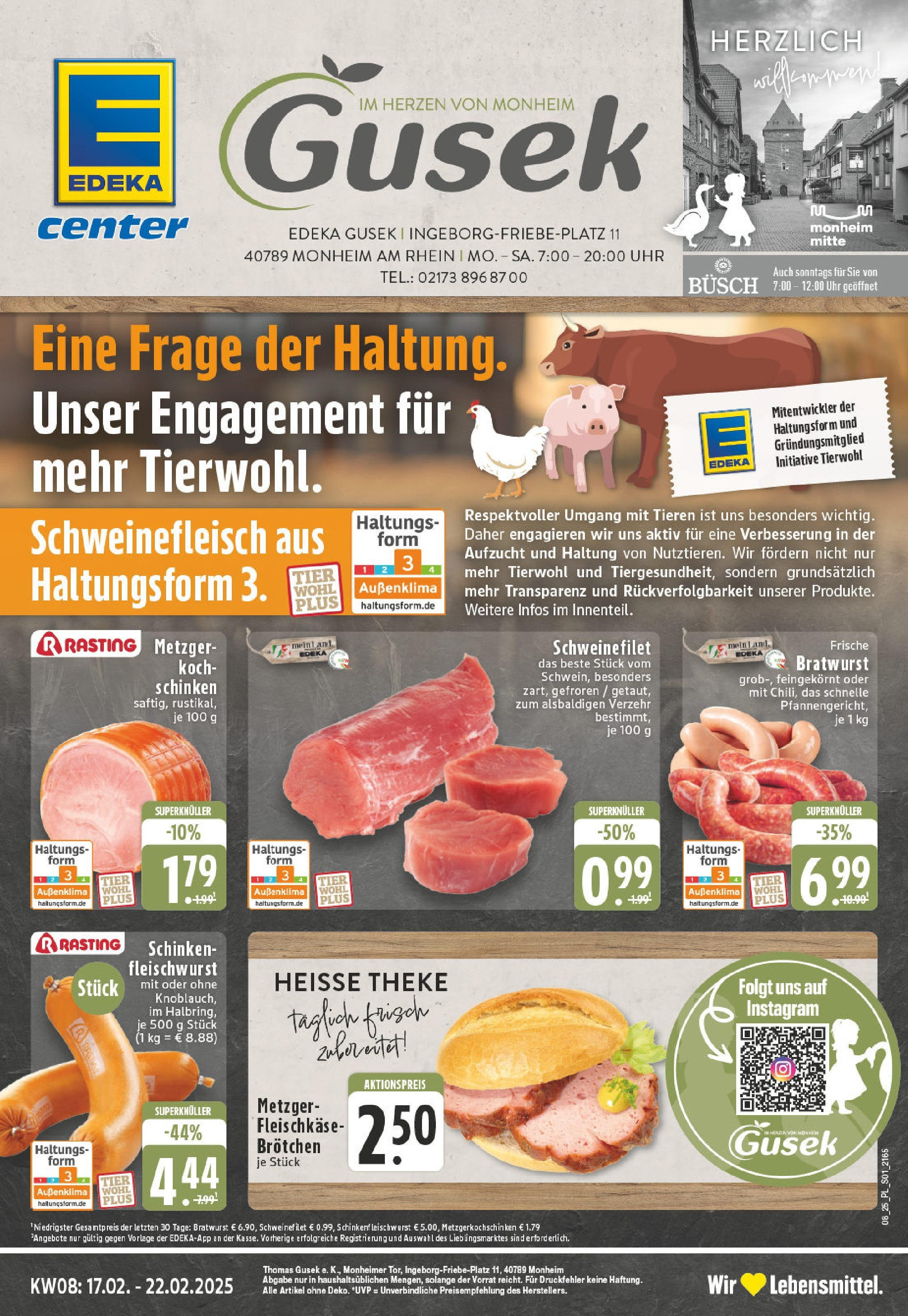 Edeka - E center: Wochenangebote (ab 16.02.2025) » Angebote Online | Seite: 1 | Produkte: Theke, Bratwurst, Schweinefilet, Schweinefleisch