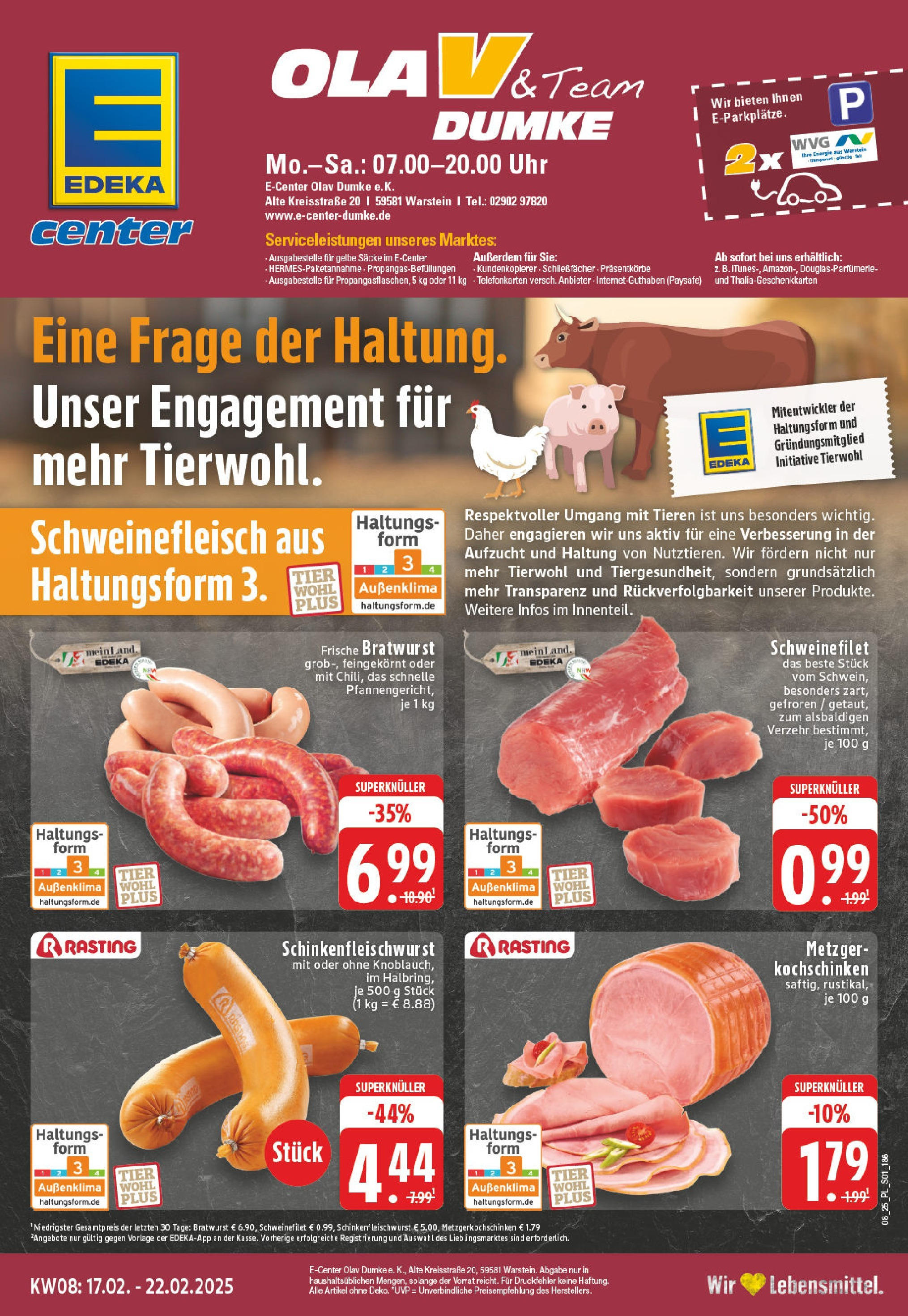 Edeka - E center: Wochenangebote (ab 16.02.2025) » Angebote Online | Seite: 1 | Produkte: Bratwurst, Schweinefilet, Schweinefleisch, Uhr