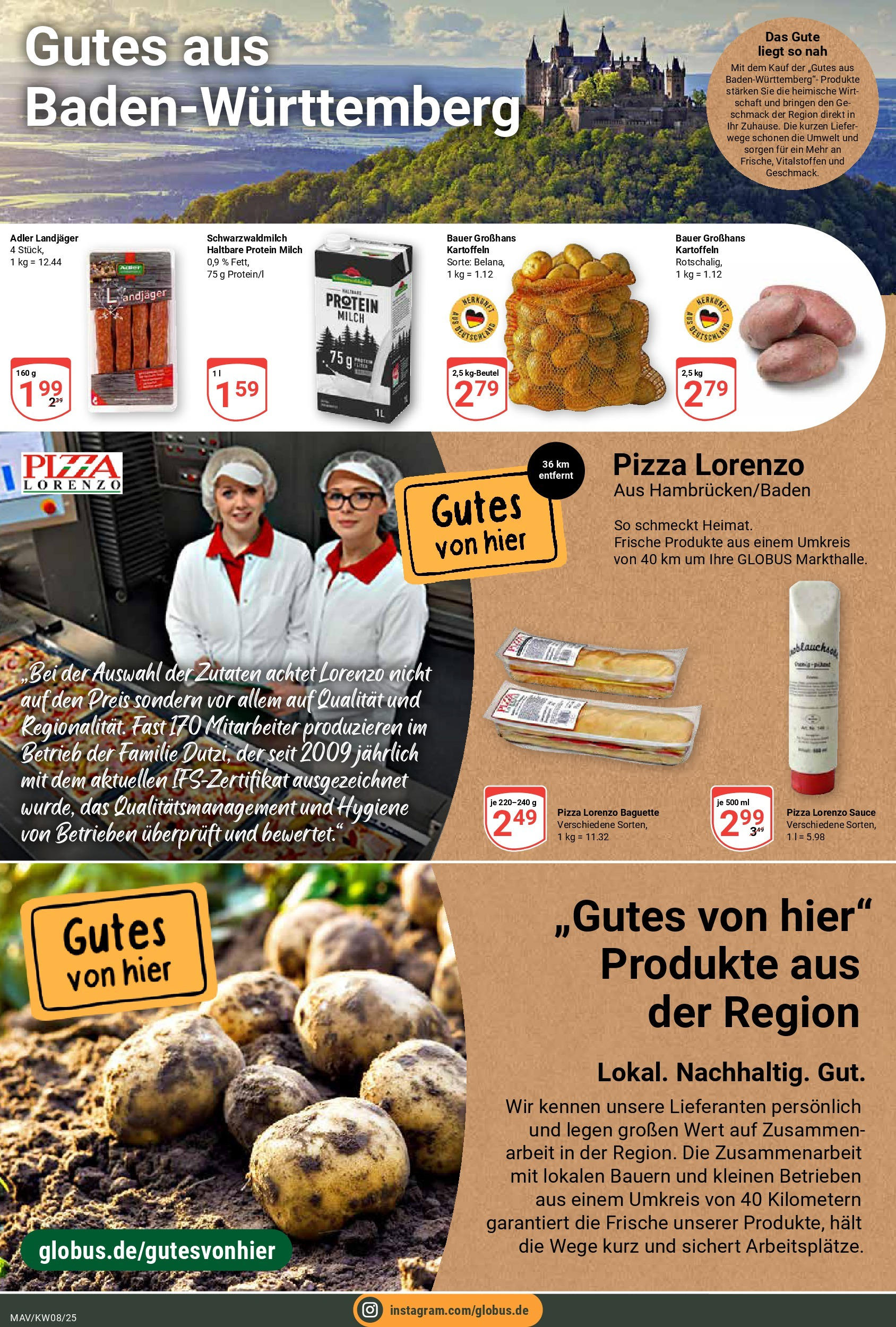 Globus - Globus: Wochenangebote (ab 16.02.2025) » Angebote online | Seite: 17 | Produkte: Milch, Baguette, Kartoffeln, Pizza