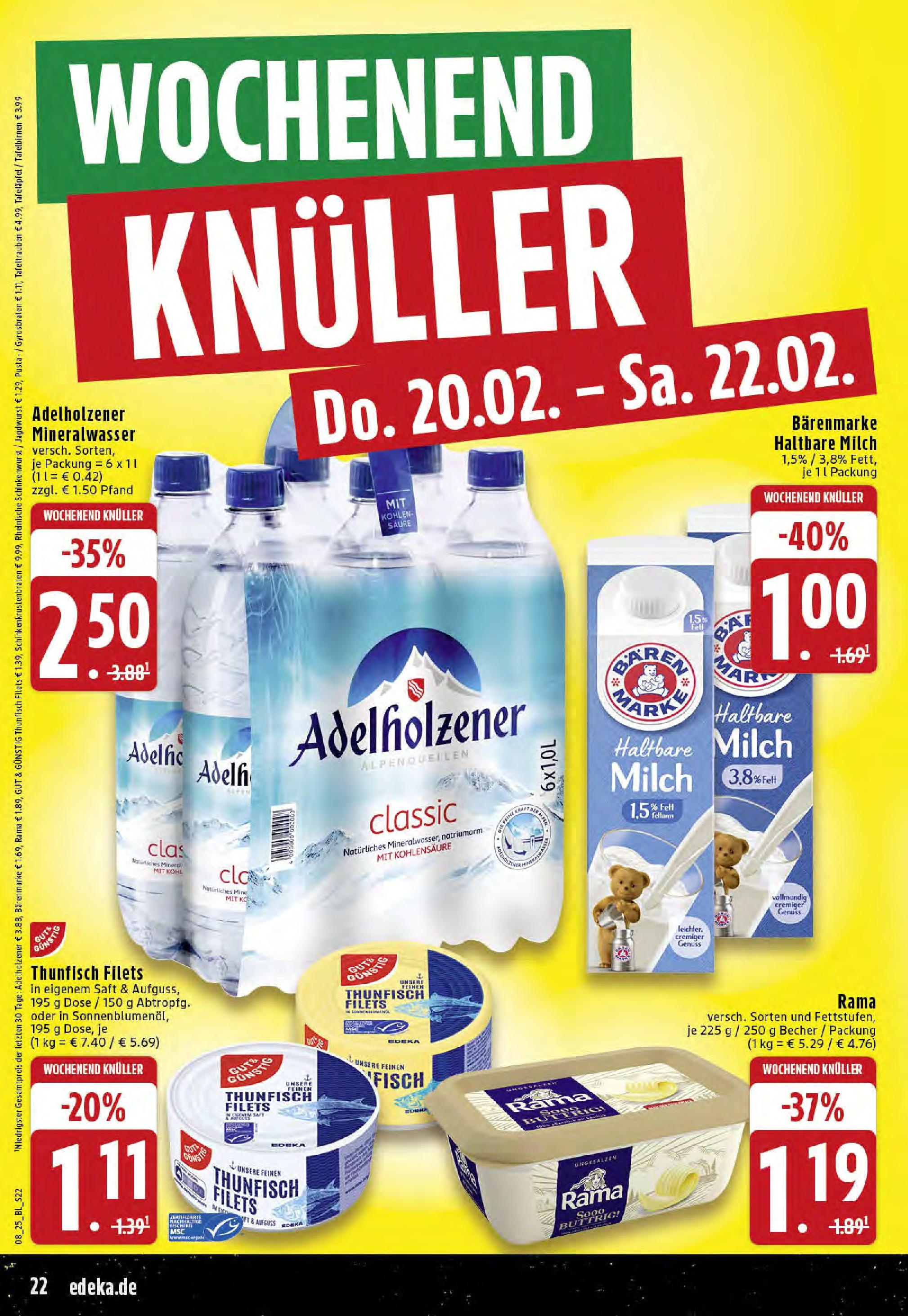 Edeka - EDEKA: Wochenangebote (ab 16.02.2025) » Angebote Online | Seite: 22 | Produkte: Thunfisch, Mineralwasser, Fisch, Saft