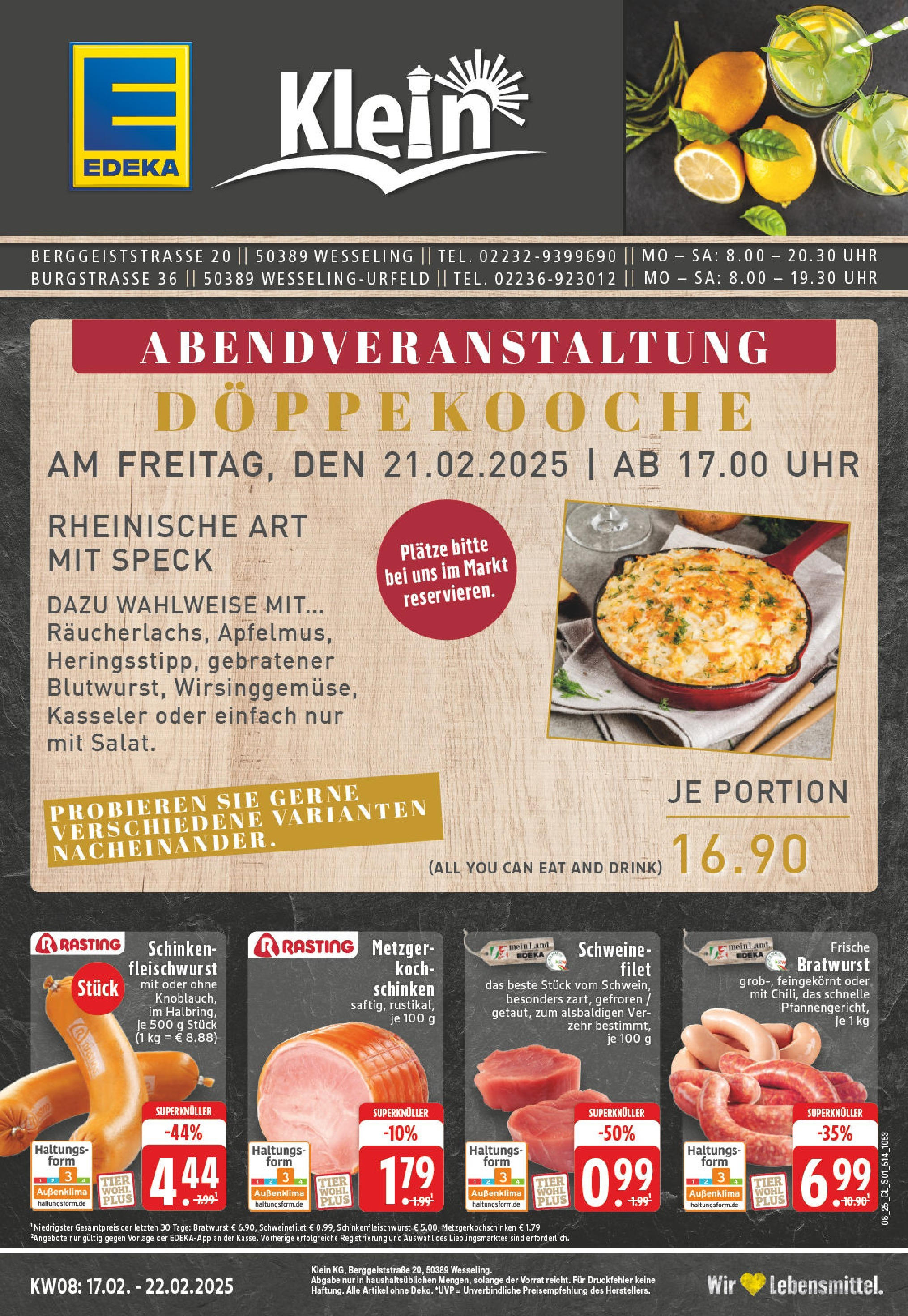 Edeka - EDEKA: Wochenangebote (ab 16.02.2025) » Angebote Online | Seite: 1 | Produkte: Bratwurst, Schweinefilet, Schinken, Uhr