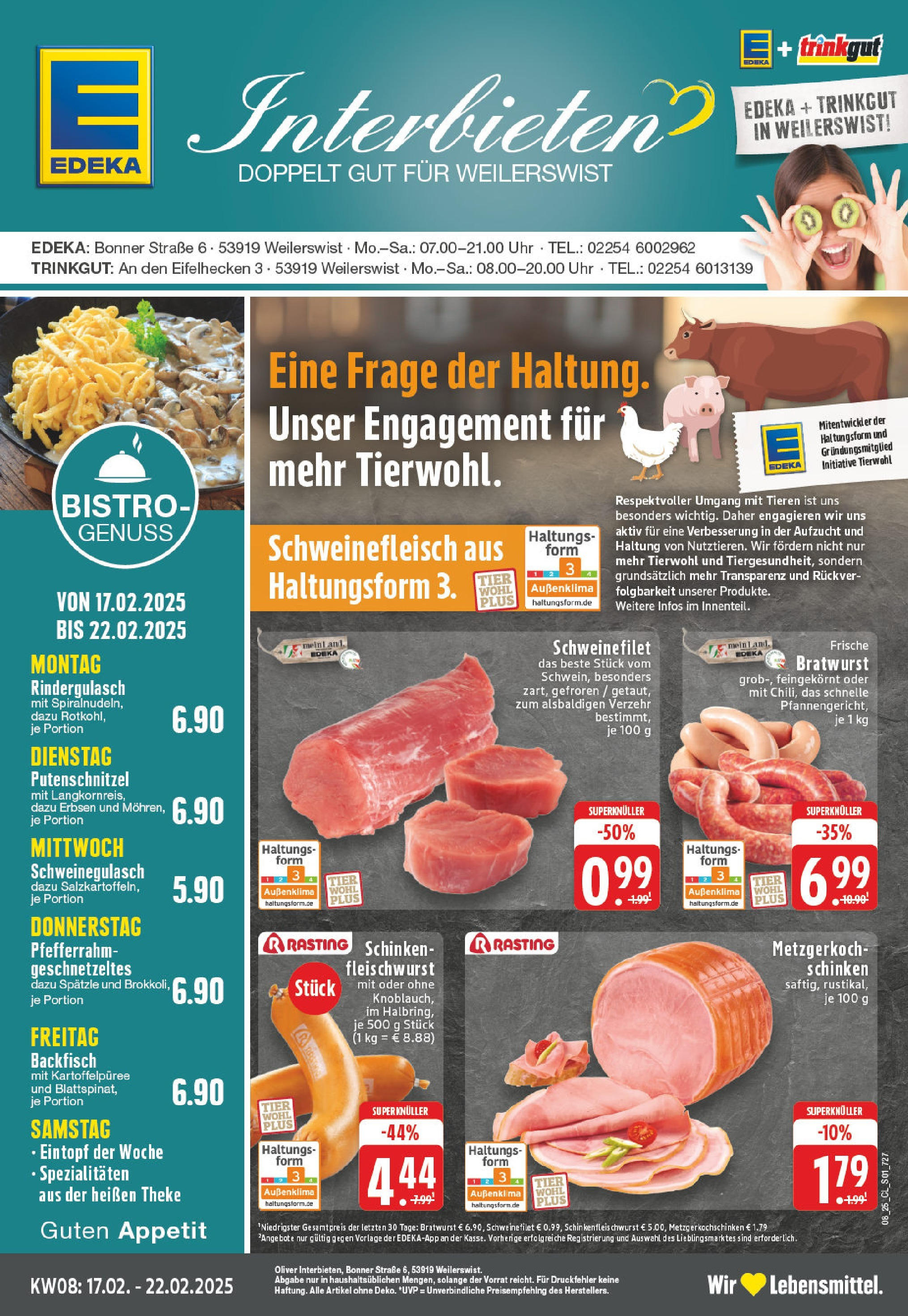 Edeka - EDEKA: Wochenangebote (ab 16.02.2025) » Angebote Online | Seite: 1 | Produkte: Schweinefilet, Putenschnitzel, Schweinefleisch, Uhr