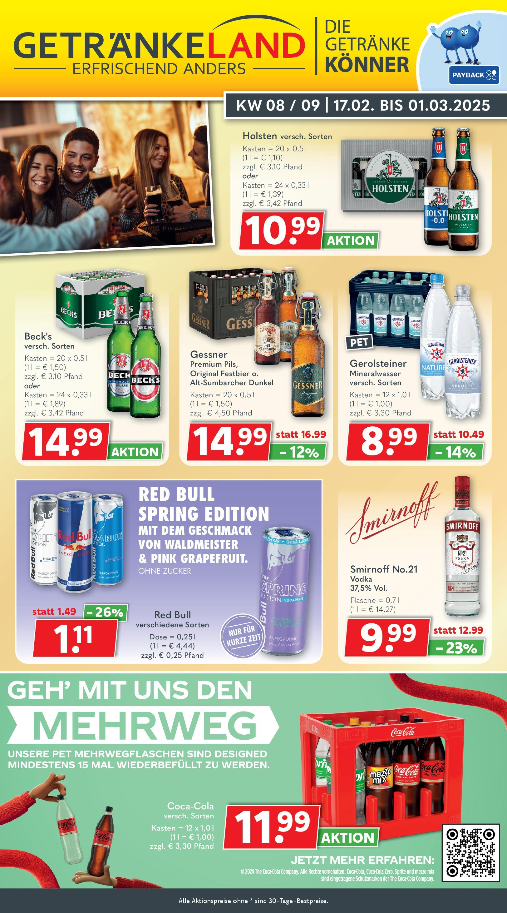 Getränkeland Aktueller Prospekt (ab 17.02.2025) zum Blättern | Seite: 1 | Produkte: Sprite, Holsten, Zucker, Smirnoff