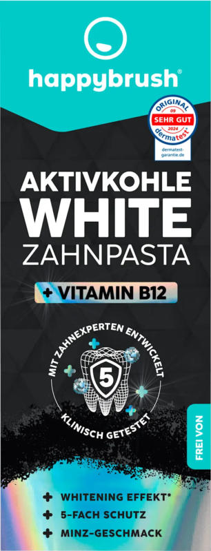 happybrush Zahnpasta Aktivkohle White mit Vit. B12